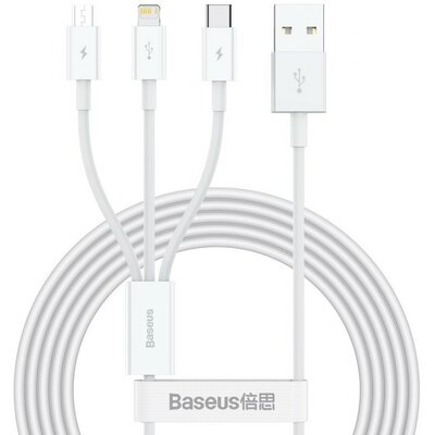 Kabel szybkiego ładowania  Baseus Superior Data USB do M+L+C 3.5A 0.5M(White)