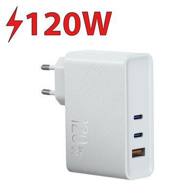 Ładowarka sieciowa WG GaN, 1xUSB, 2xUSB-C, 120W (10948) Biała