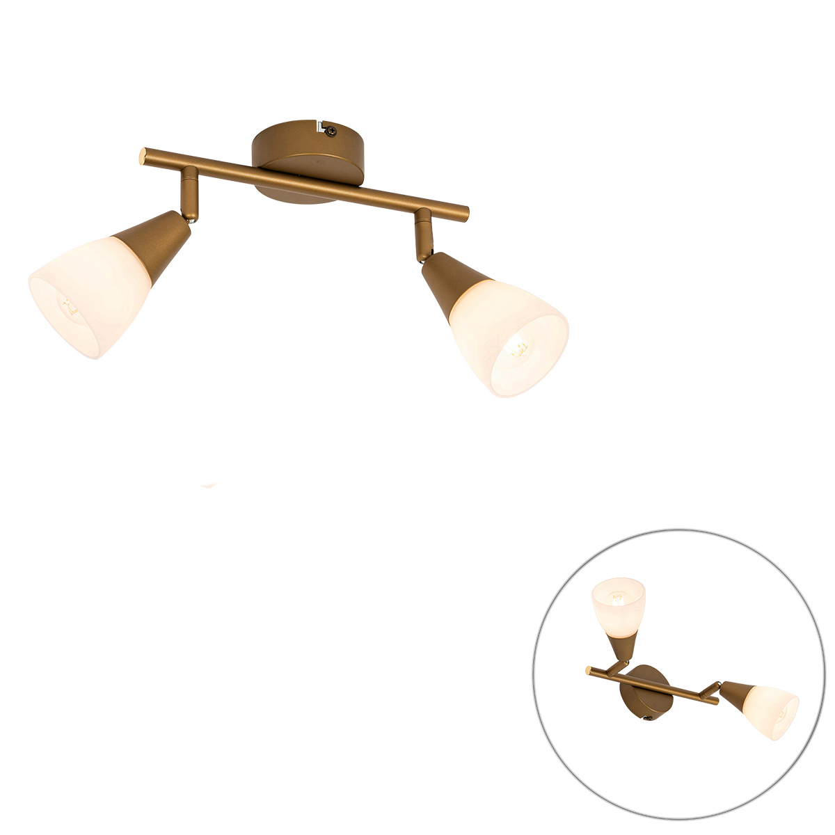 QAZQA Klasyczny reflektor sufitowy złoty z matowym szkłem 2-punktowy - Madi