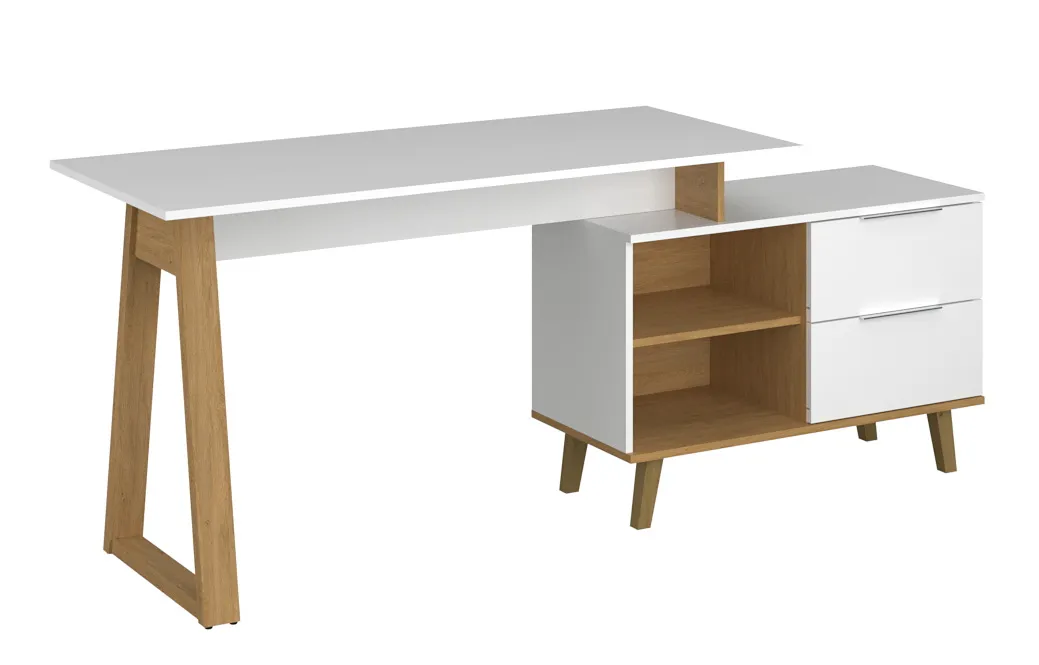 Elior Nowoczesne białe biurko z półkami połysk H6-E66