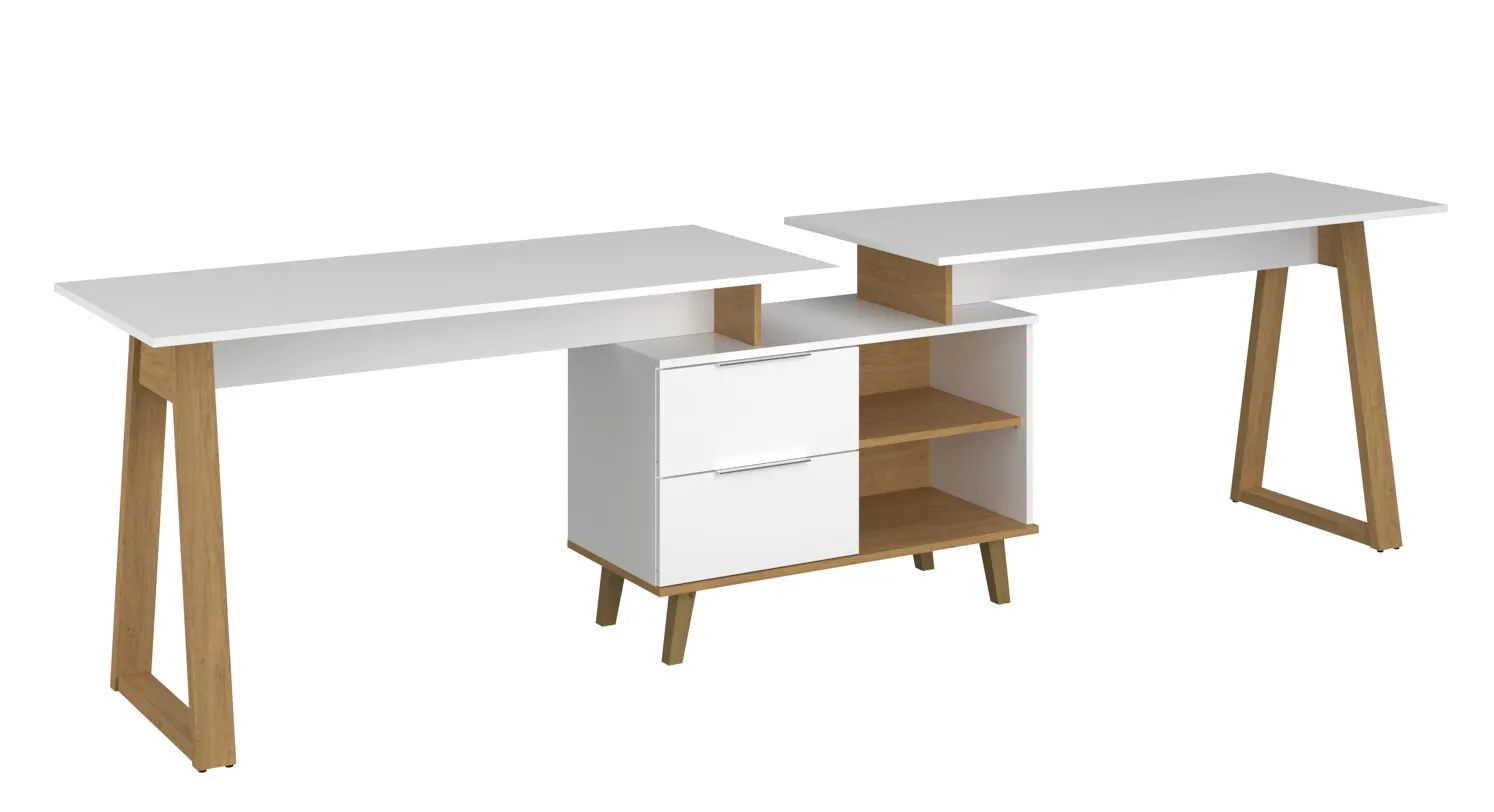 Elior Białe duże podwójne biurko z regałem H8-F67