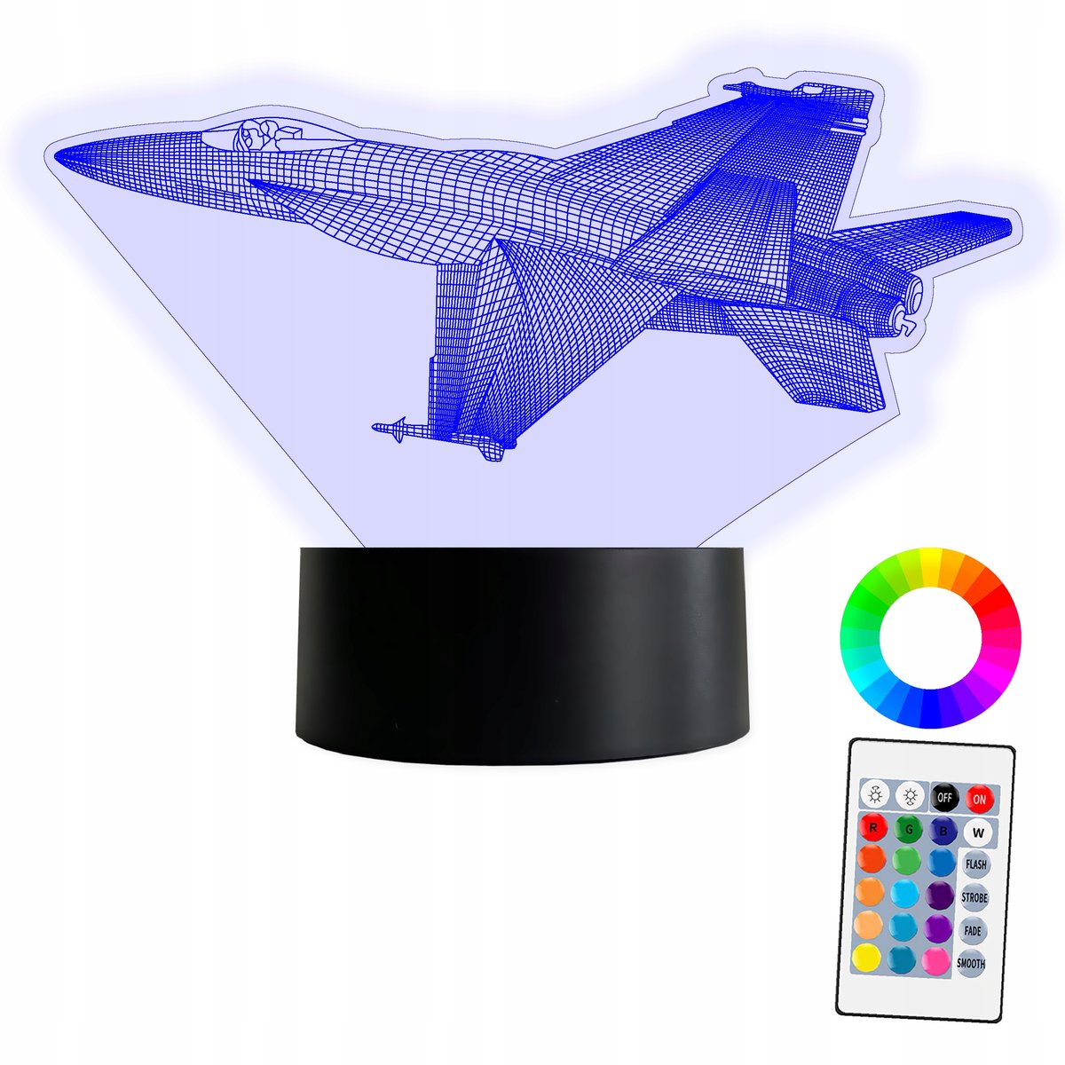 XL Lampka Nocna LED 3D Myśliwiec F-16 Militaria 16 kolorów + Pilot