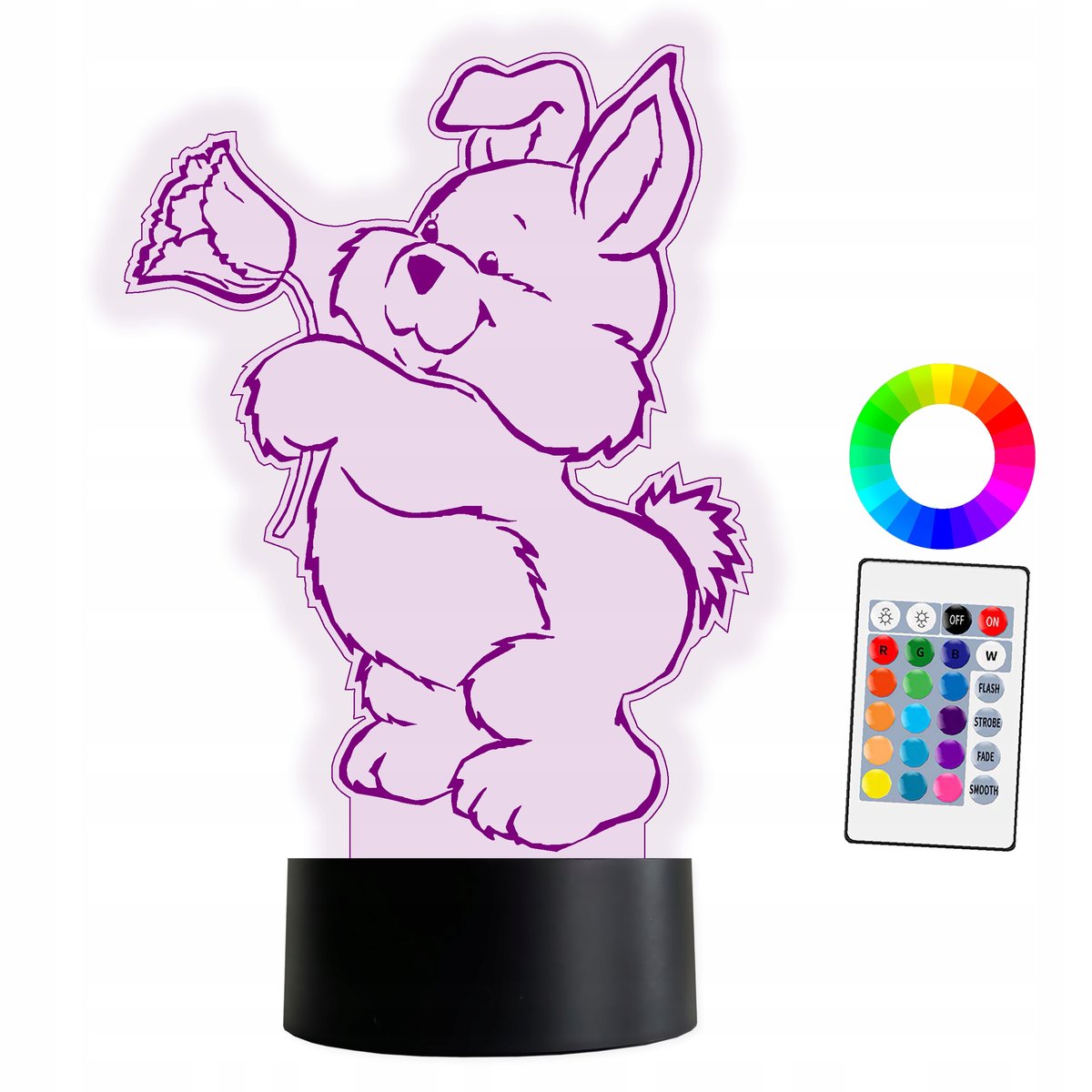 XL Lampka Nocna LED 3D Królik + Pilot 16 kolorów