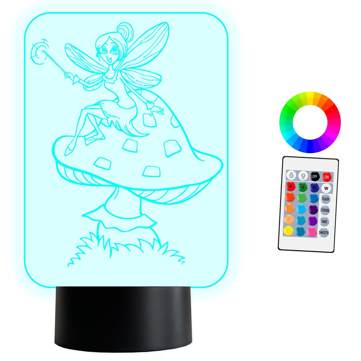 XL Lampka Nocna LED 3D Wróżka + Pilot 16 kolorów