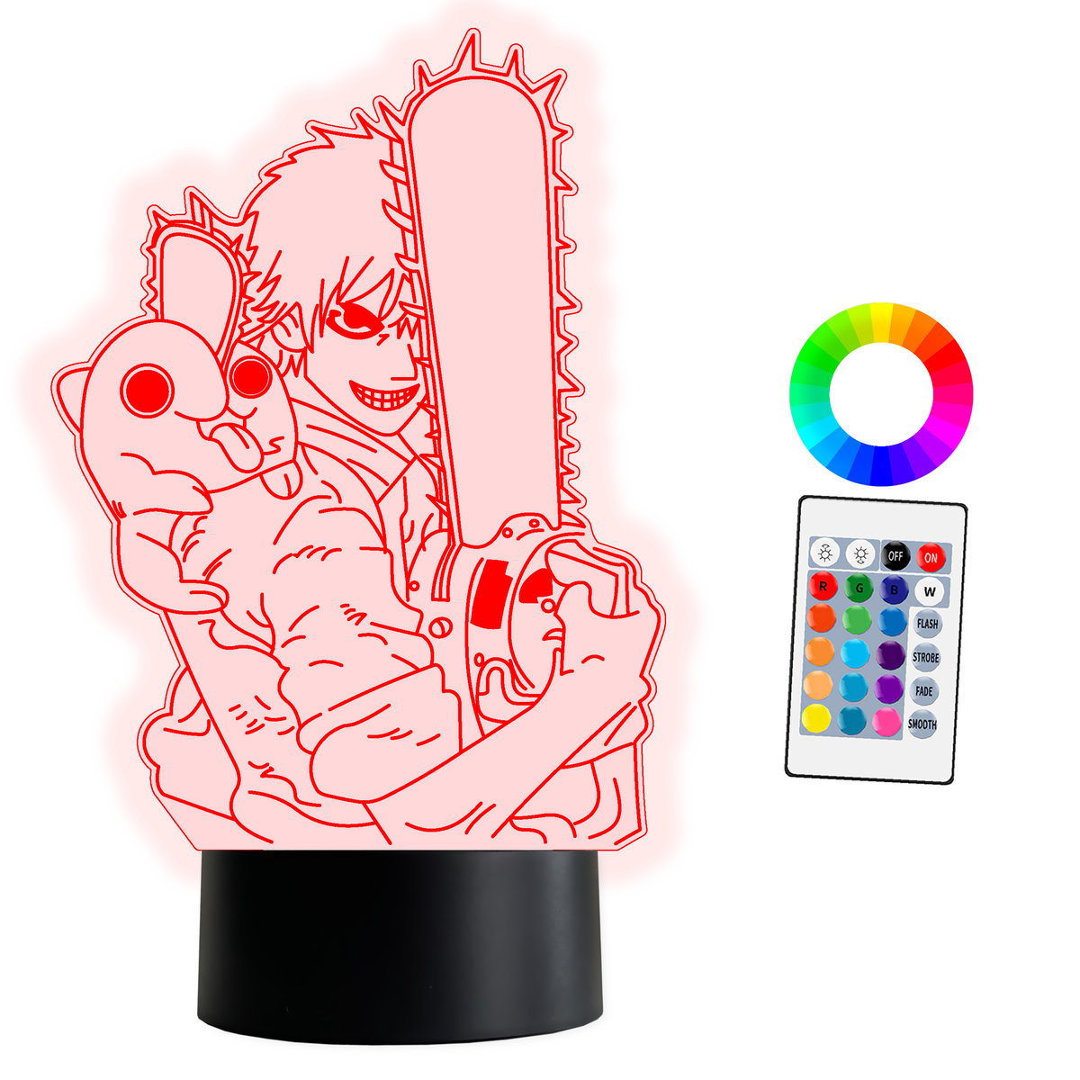 XL LAMPKA NOCNA LED 3D Chainsaw Man Denji Anime 16 kolorów + Pilot IMIĘ Grawer