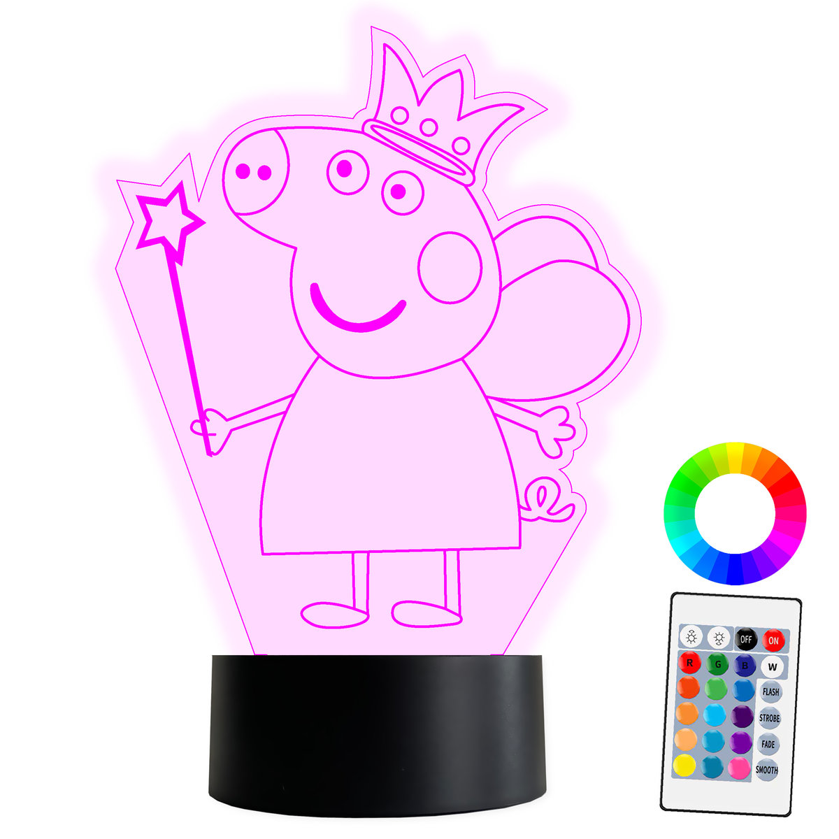 XL LAMPKA NOCNA LED 3D Świnka Peppa 16 kolorów + Pilot IMIĘ Grawer