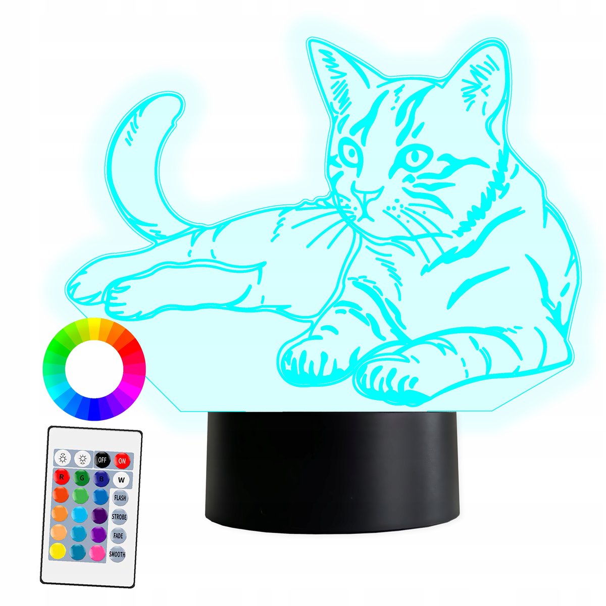 XL Lampka Nocna LED 3D Kot Kitty 16 kolorów + Pilot