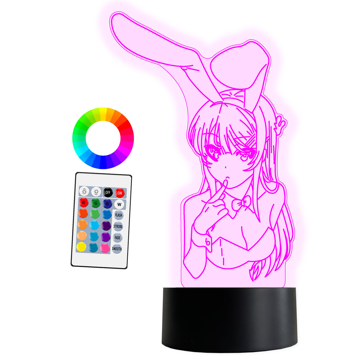 XL LAMPKA NOCNA LED 3D Waifu Mai Sakurajima Bunny Girl Królik 16 kolorów + Pilot IMIĘ Grawer