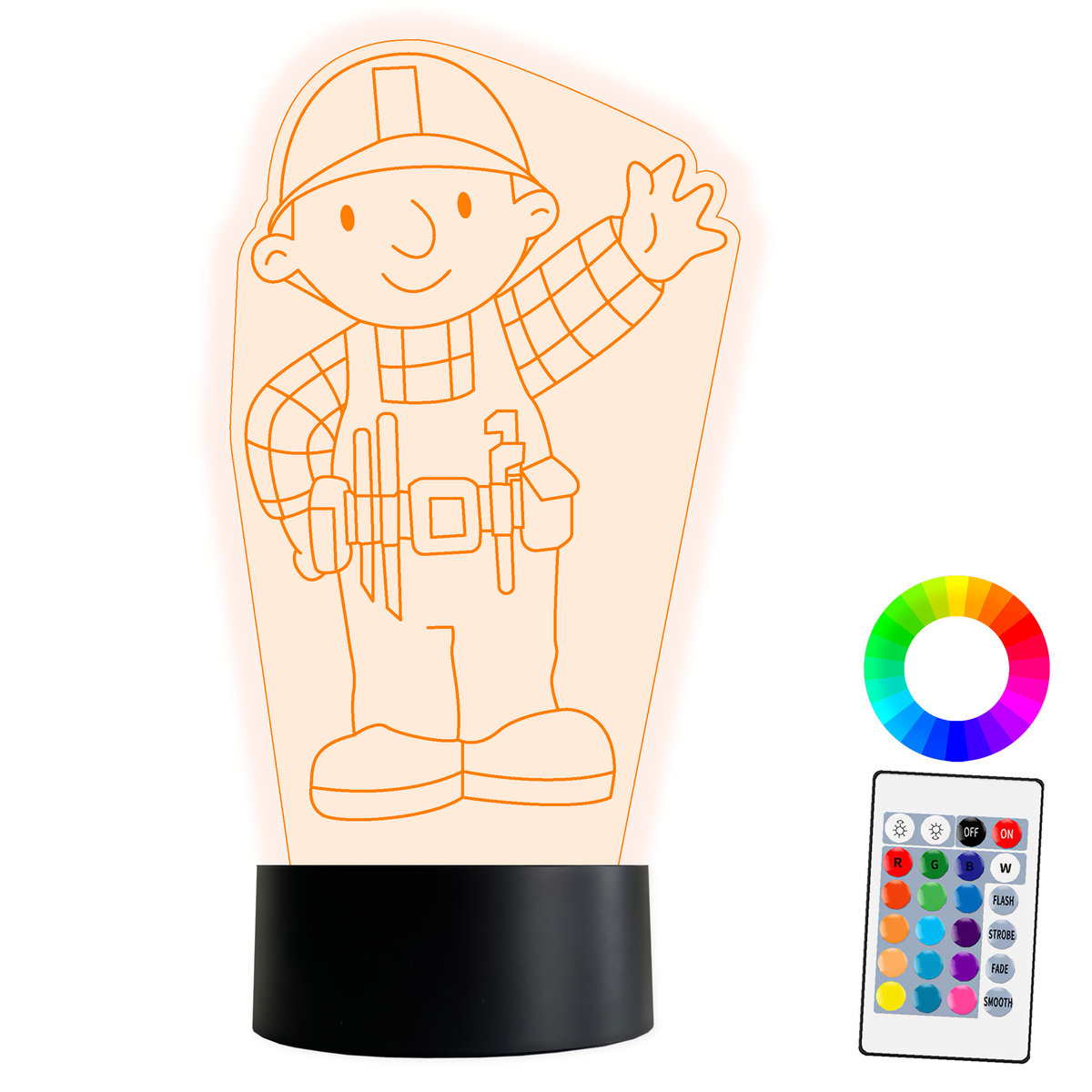 XL LAMPKA NOCNA LED 3D Bob Budowniczy 16 kolorów + Pilot IMIĘ Grawer