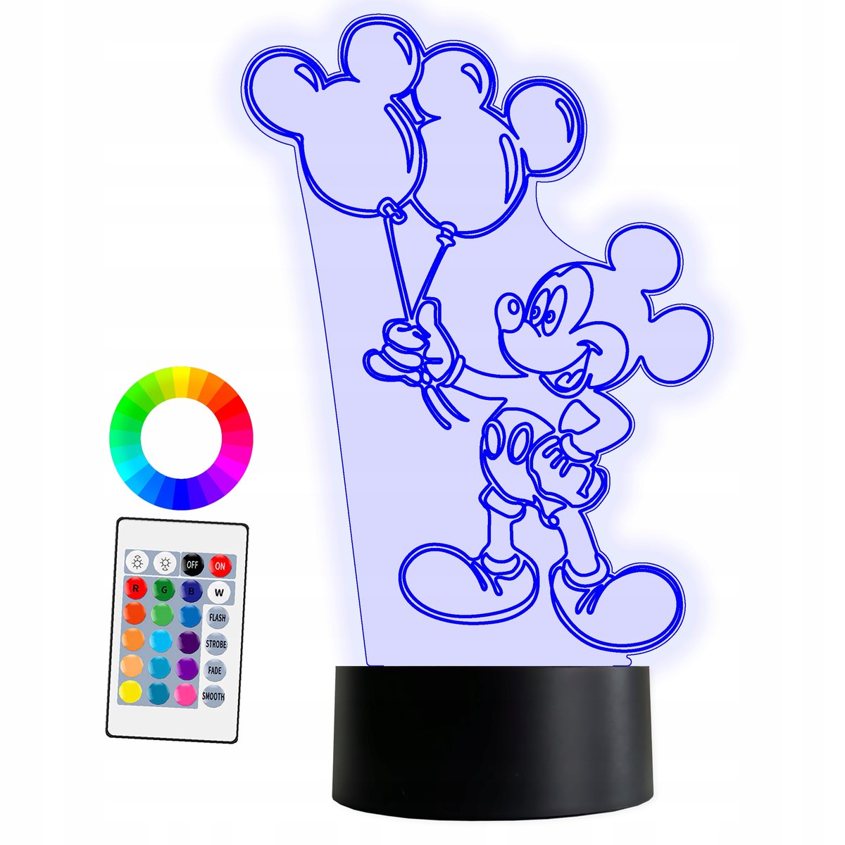 XL Lampka Nocna LED 3D 16 kolorów Myszka Miki + Pilot