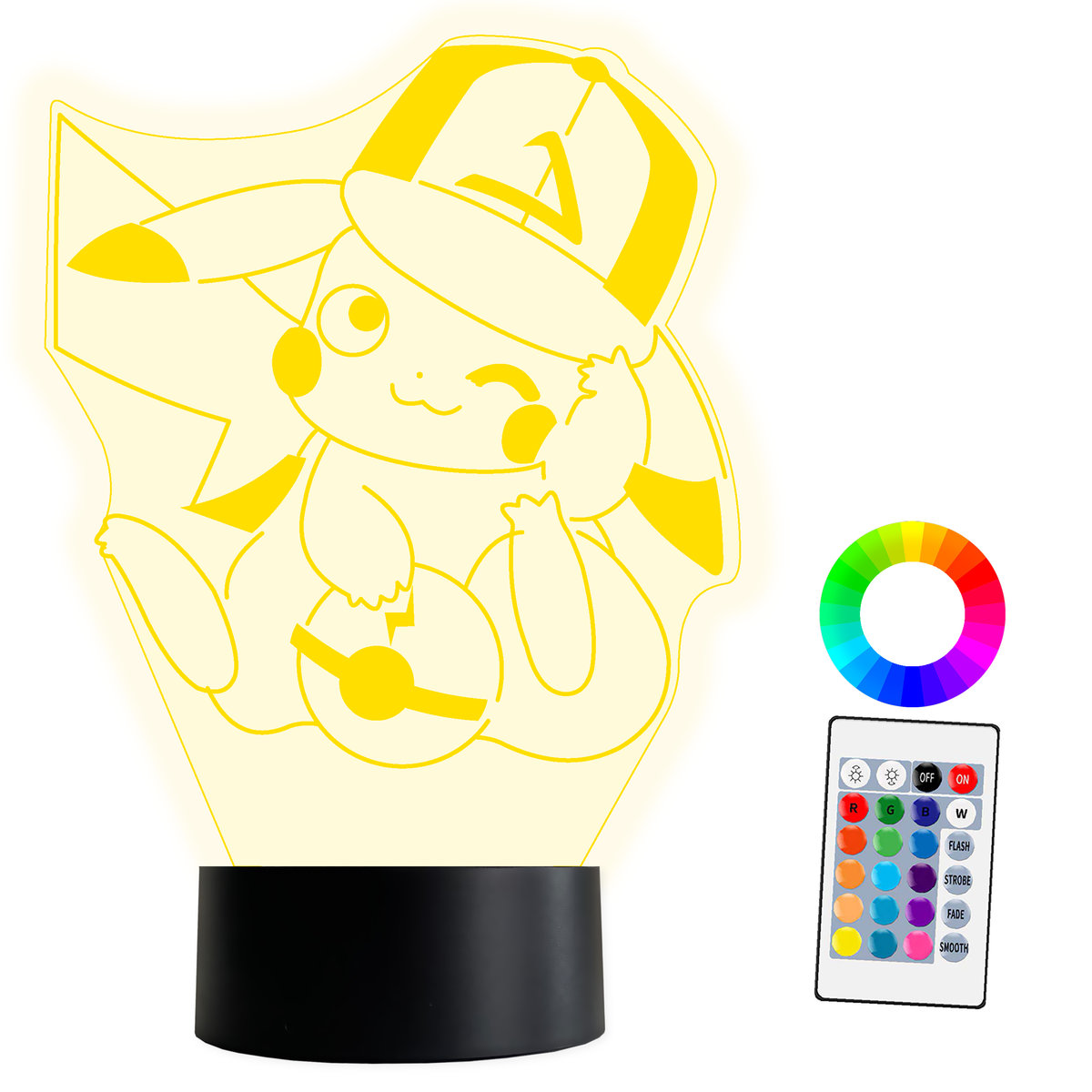 XL LAMPKA NOCNA LED 3D Pikachu Pokemon 16 kolorów + Pilot IMIĘ Grawer