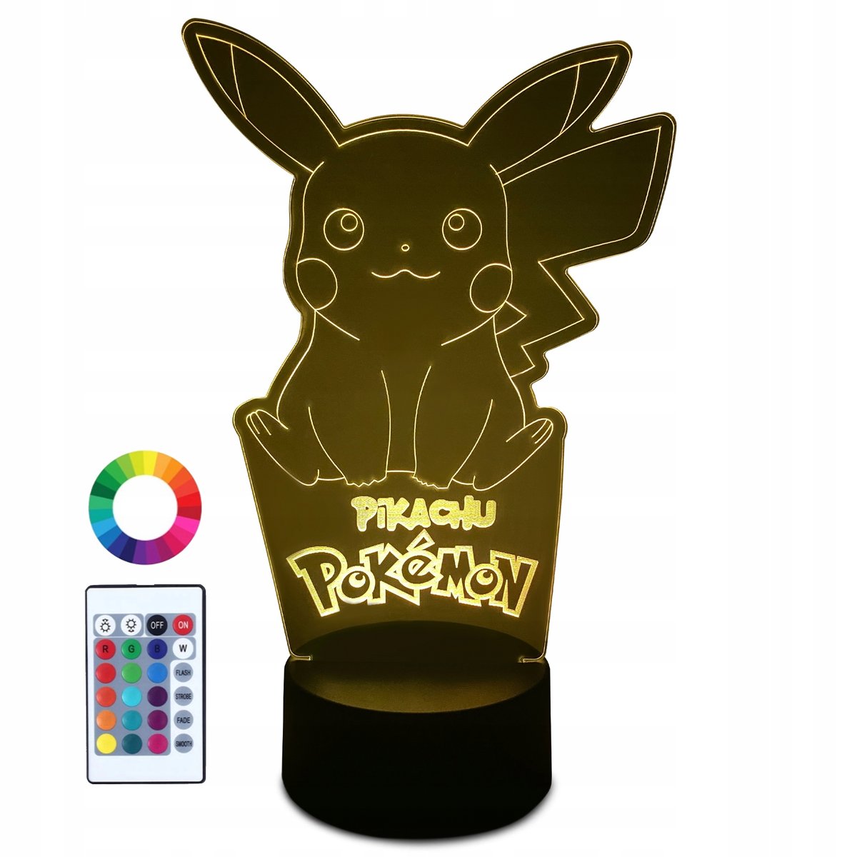 XL Lampka Nocna LED 3D Pikachu Pokemon 16 kolorów + Pilot