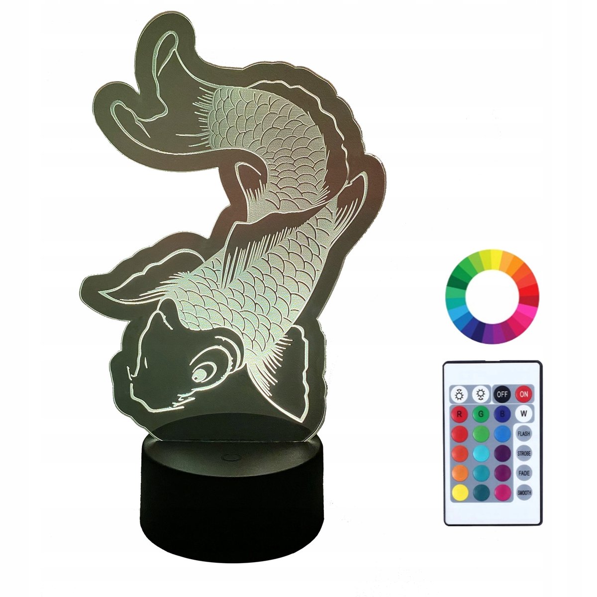 XL Lampka Nocna LED 3D Ryba Wędka 16 kolorów + Pilot