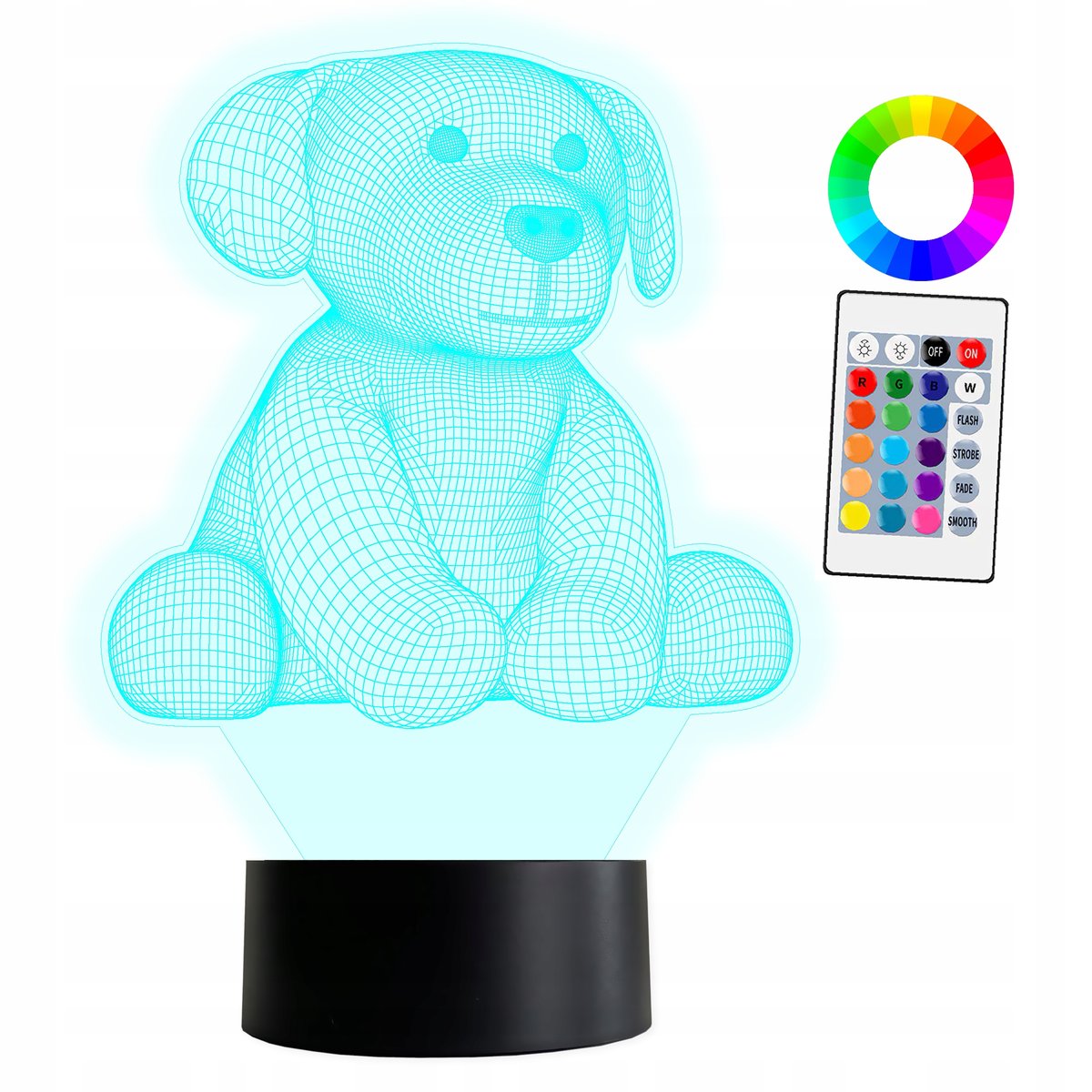 XL Lampka Nocna LED 3D Pies Piesek Prezent 16 kolorów + Pilot