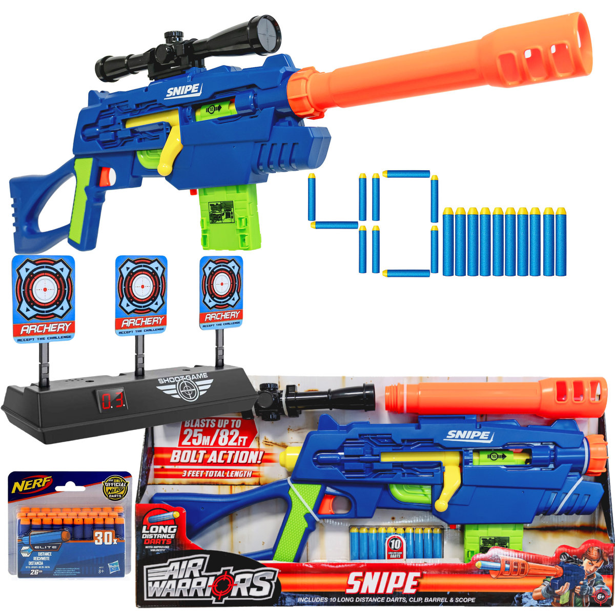 Zesatw Pistolet Buzz Bee Ultra-Tek - Snajperka Master Tek 48803 + Elektroniczna Tarcza 3 cele + 30 strzałek elite A0351