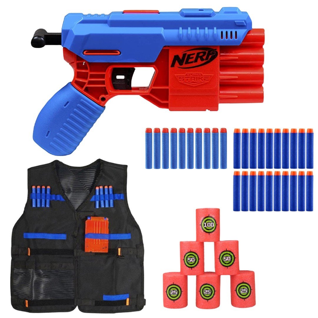 Zestaw Pistolet Nerf Alpha Strike Fang QS-4 E6973 + kamizelka + cele + 20 strzałek