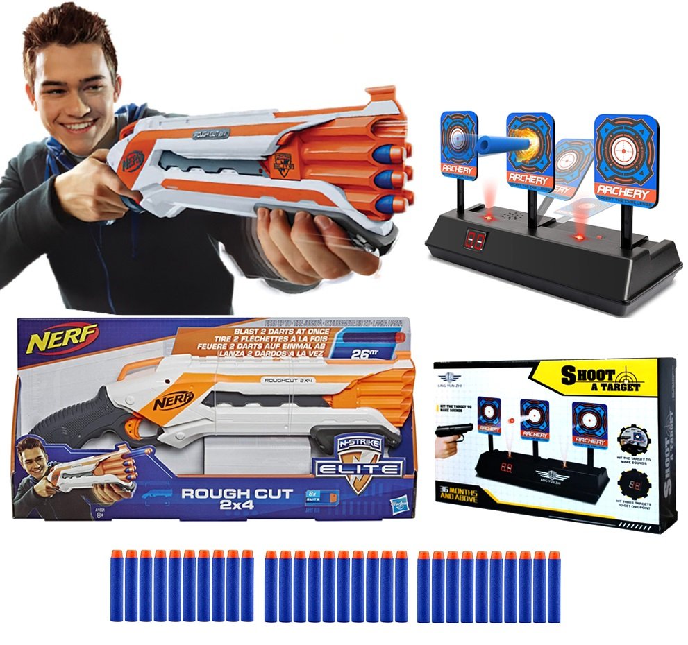 Zestaw Pistolet Nerf Rough Cut A1691 + tarcza elektroniczna + 30 strzałek