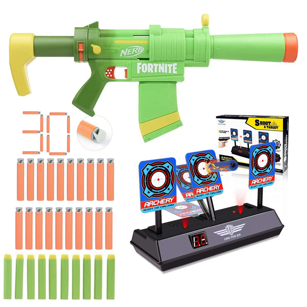 Zestaw Pistolet Nerf Fortnite SMG-ZESTY Elite F0319 +Elektroniczna Tarcza 3 cele +20 strzałek Accu