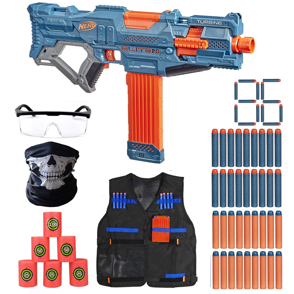 Zestaw Pistolet Nerf Elite 2.0 Turbine CS-18 E9481 + kamizelka + bandana + okulary + cele + 50 strzałek
