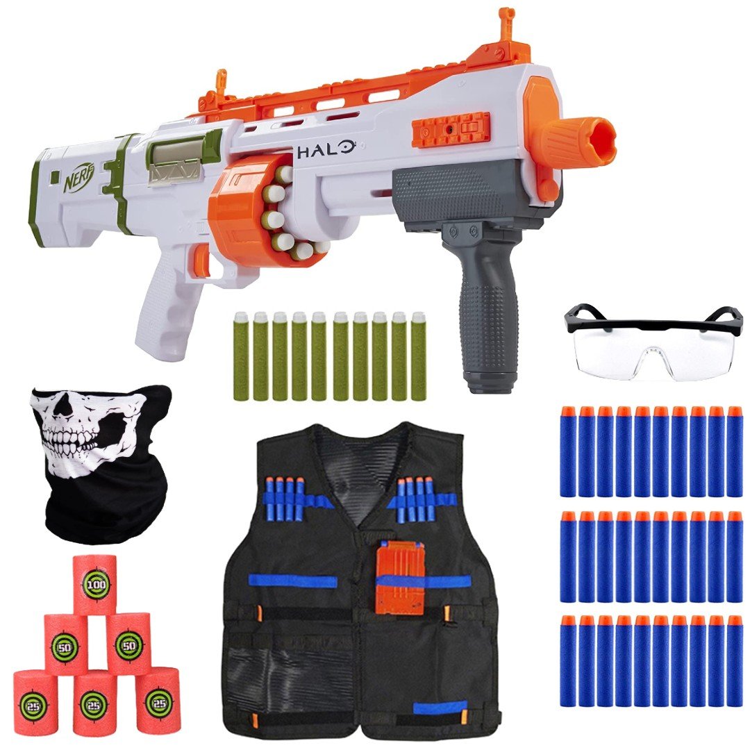 Zestaw Pistolet Nerf Halo Bulldog SG E9271+ kamizelka + cele + 30 strzałek + okulary + bandana