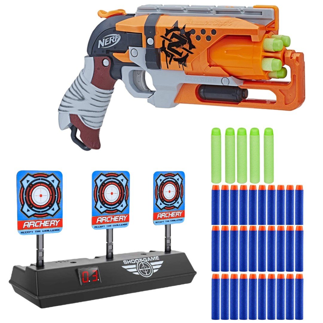 Zestaw Pistolet Nerf Zombie Strike Hammershot A4325 + tarcza elektroniczna + 30 strzałek