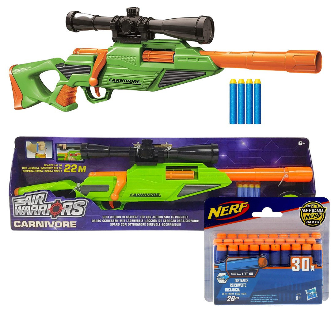 Zesatw Pistolet Buzz Bee Air Warriors Carnivore 561005 + strzałki Nerf Elite 30 szt. A0351