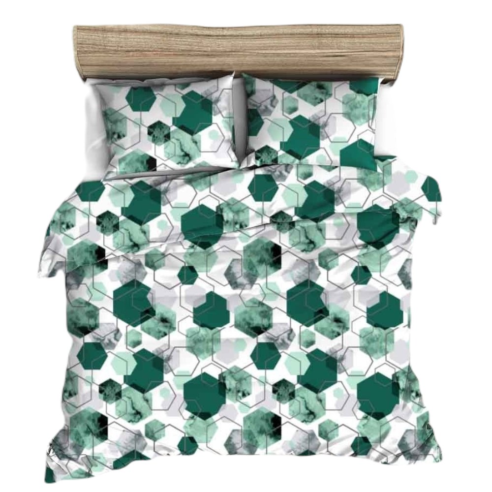 Pościel z kory 180x200 szmaragdowa biała geometria