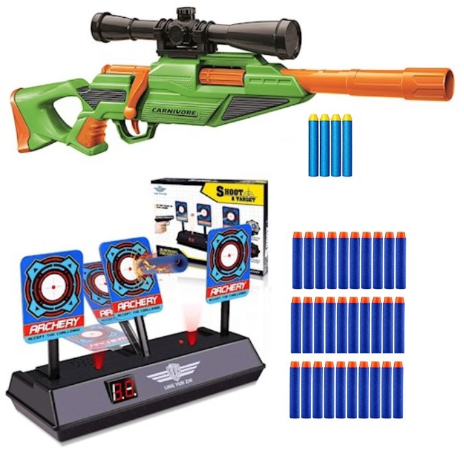 Zestaw Pistolet Buzz Bee Air Warriors Carnivore 561005 + Elektroniczna Tarcza 3 cele +30 strzałek