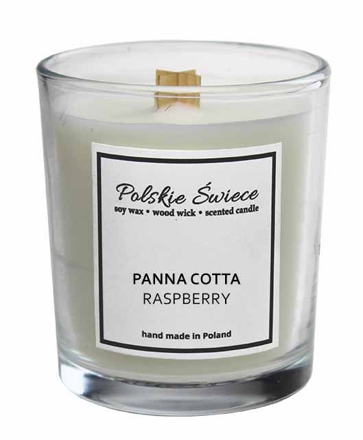 PANNA COTTA & RASPBERRY - Świeca sojowa z drewnianym knotem