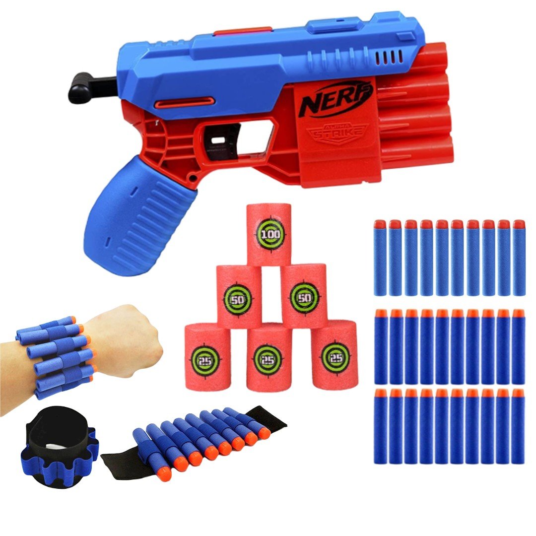 Zestaw Pistolet Nerf Alpha Strike Fang QS-4 E6973 + opaska + cele + 20 strzałek