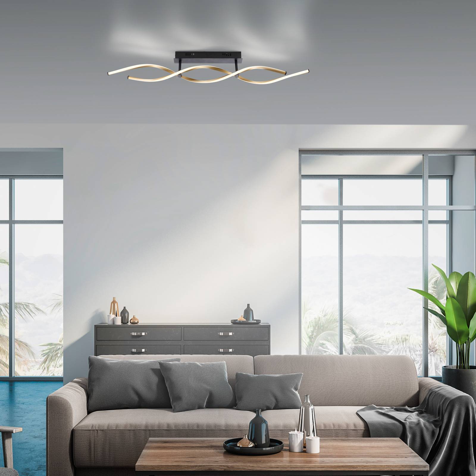 Paul Neuhaus Lampa sufitowa LED Polina, 2-punktowa, złota, ściemniana