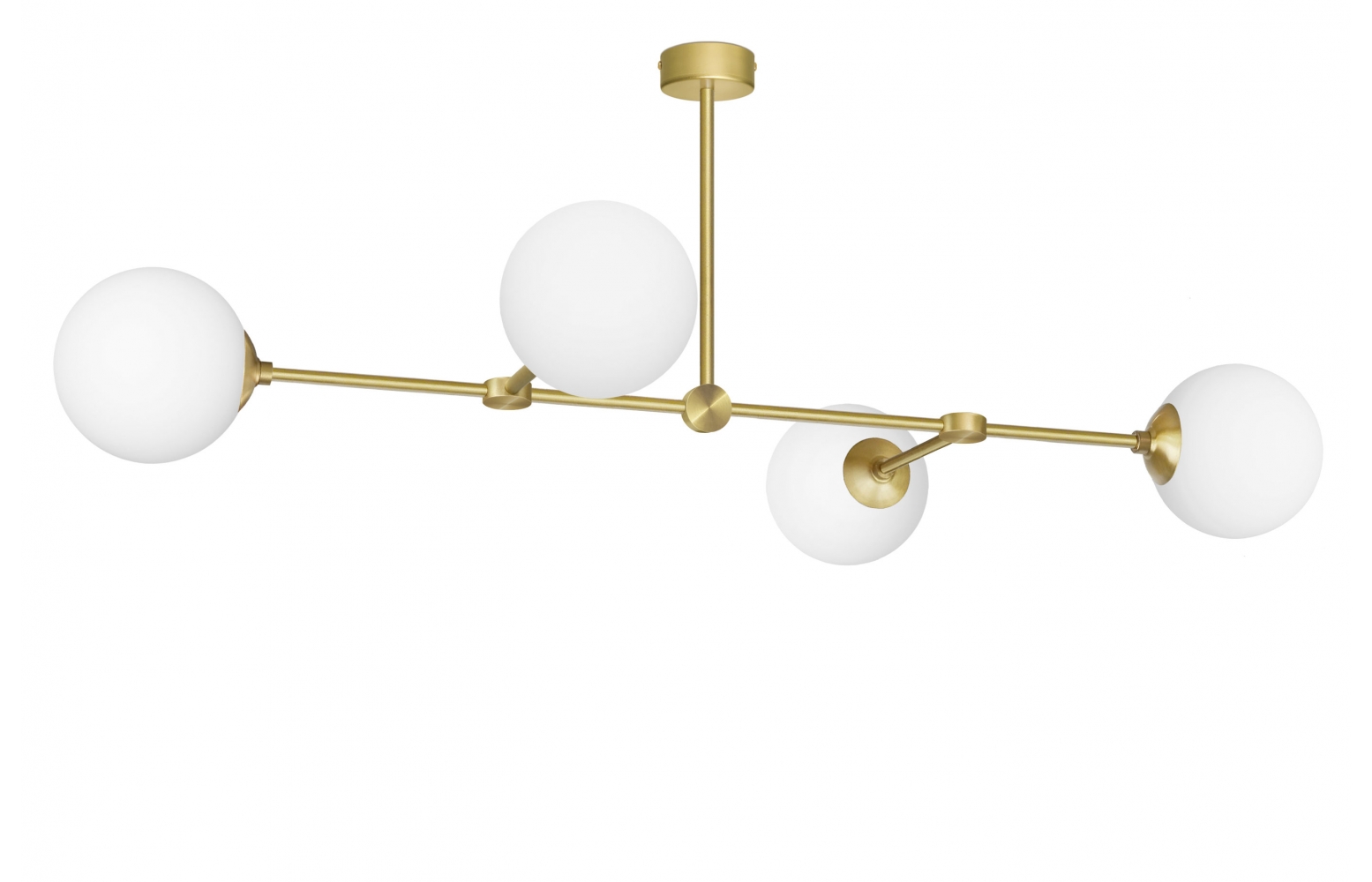 Złota długa lampa wisząca 4 kule białe GP-S4P
