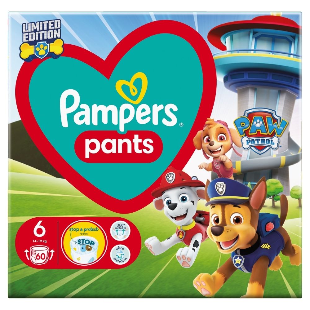 Pampers Pants Limited Edition Paw Patrol Pieluchomajtki rozmiar 6, 14-19 kg 60 szt.