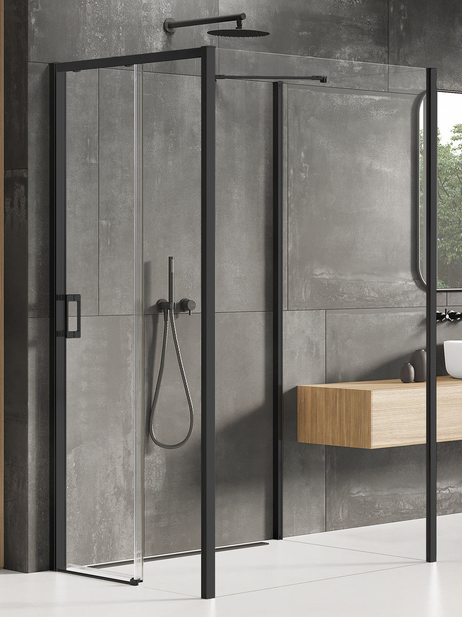 New Trendy Kabina Prysznicowa Prime 120X110 Prostokątna Przyścienna Czarna Prawa K-1622