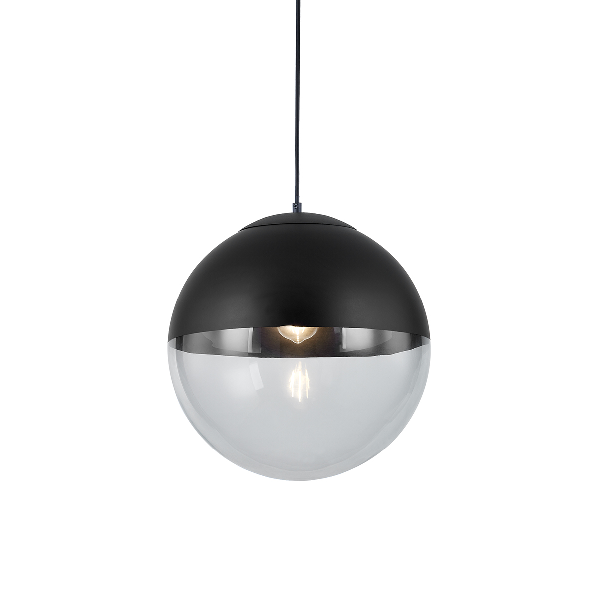 QAZQA Lampa wisząca retro czarna z przezroczystym szkłem 35 cm - Eclipse
