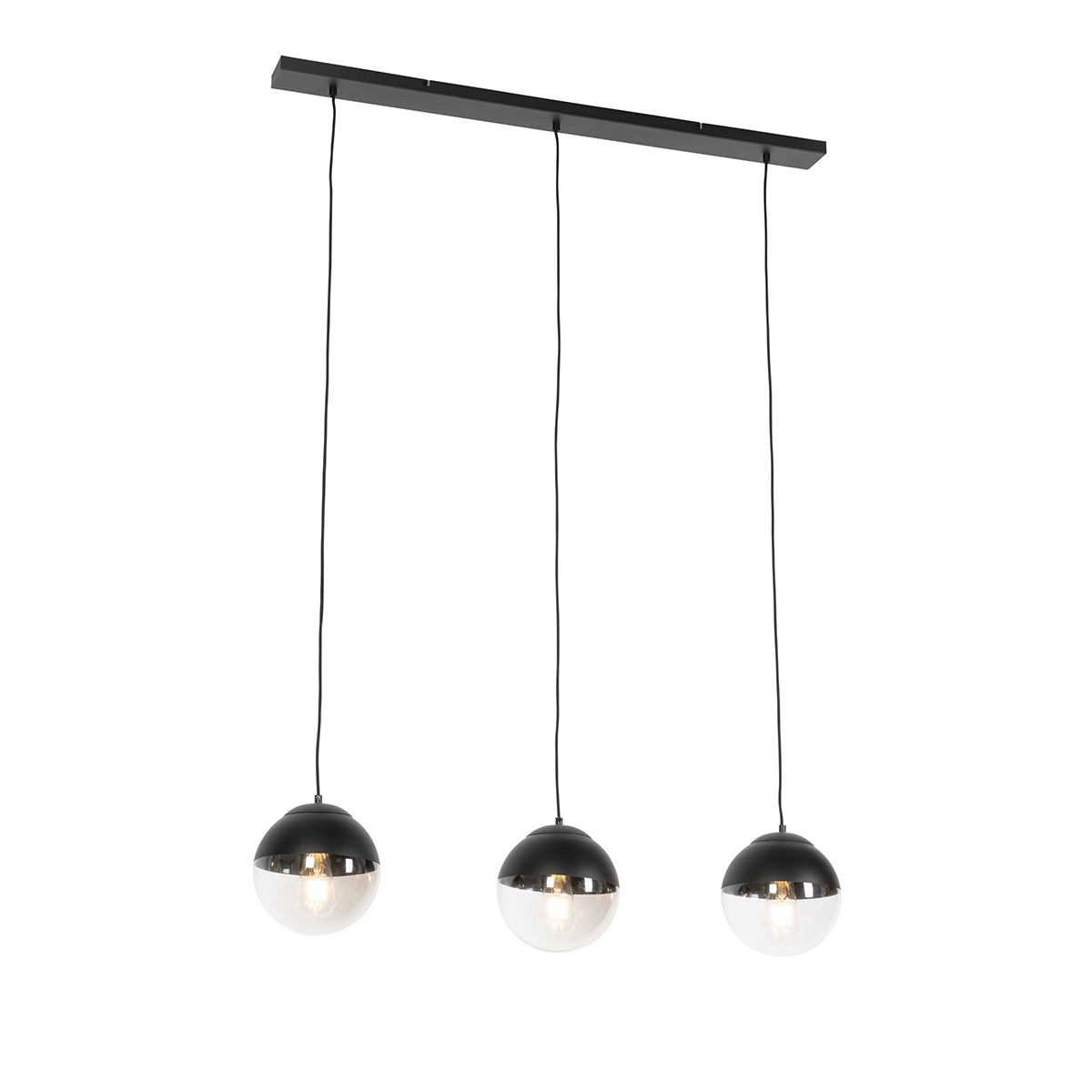 QAZQA Retro lampa wisząca czarna z przezroczystym szkłem  wydłużona  3-punktowa - Eclipse