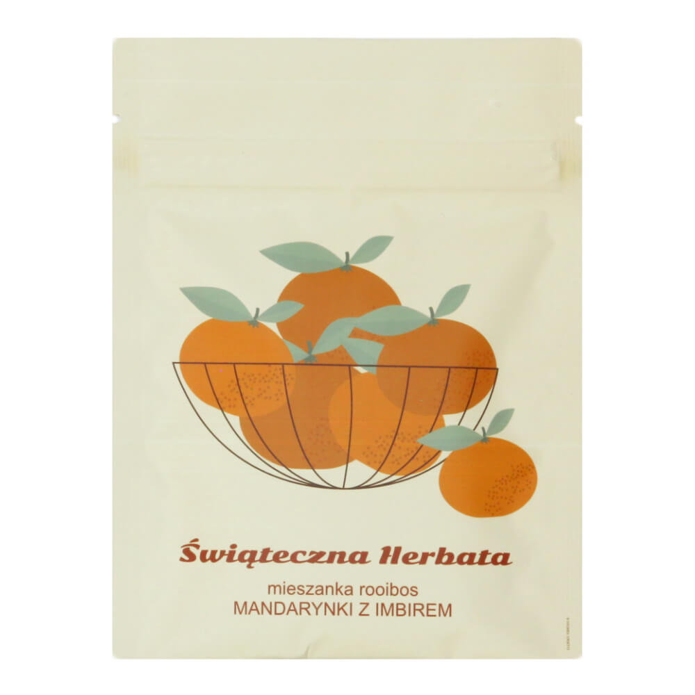 Świąteczna herbata MANDARYNKI Z IMBIREM 30g. Rooibos o smaku mandarynek z rozgrzewającym imbirem - doskonały pomysł na prezent świąteczny pod choink..