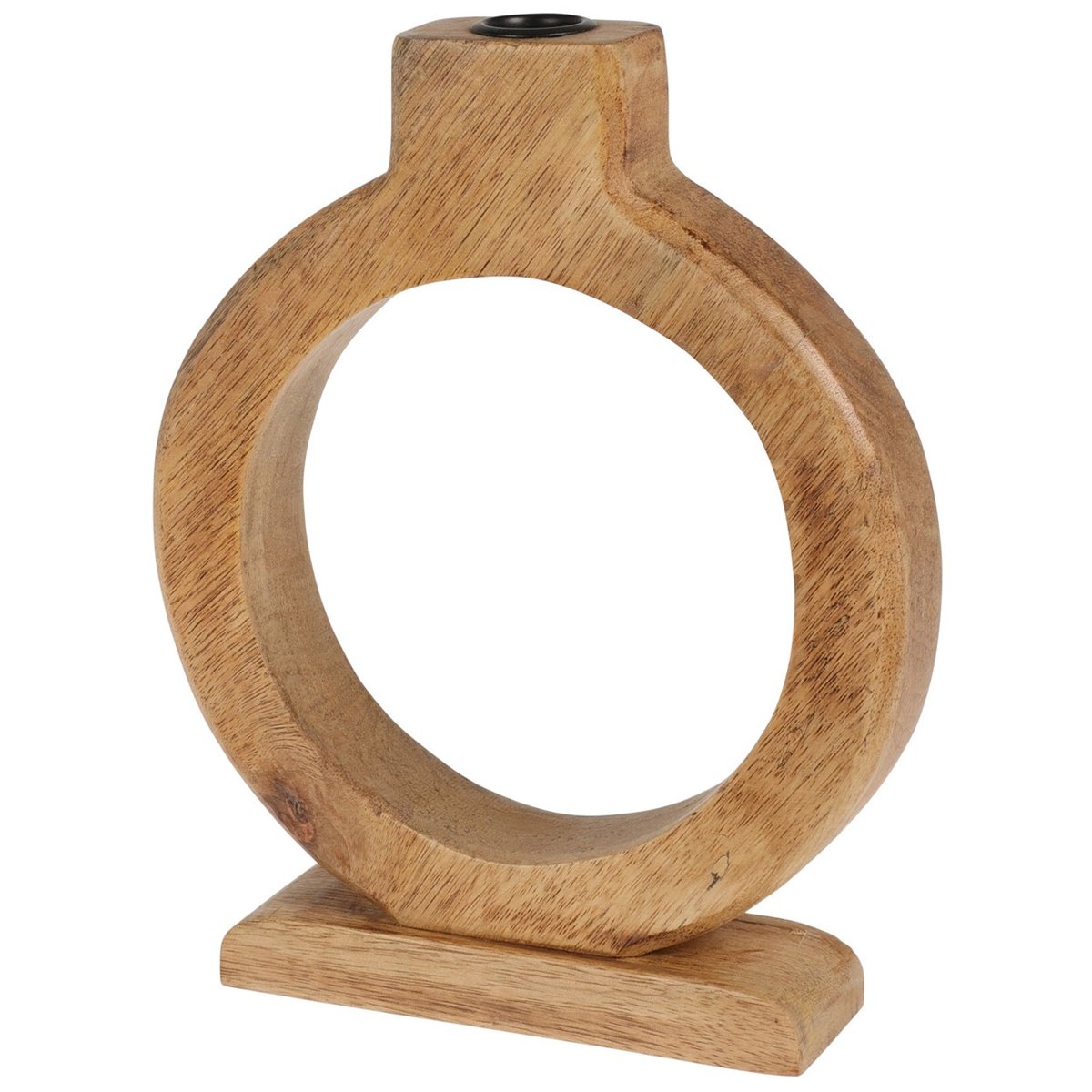 Świecznik Drewniany Beżowy Na Jedną Świecę Okrągła Noga Nowoczesny 21 Cm