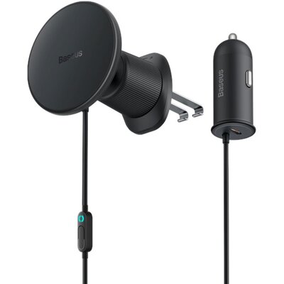 Baseus Magnetyczny uchwyt samochodowy CW01 do kratki z ładowarką USB-C, 15W + 25W (czarny)