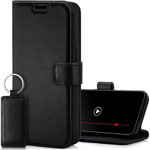 SURAZO Etui na telefon komórkowy Xiaomi Redmi Note 12 Pro Plus 5G, skórzane etui ochronne – składane etui ochronne z prawdziwej skóry [magnes, kieszeń na karty, ochrona RFID, funkcja stojaka] etui z