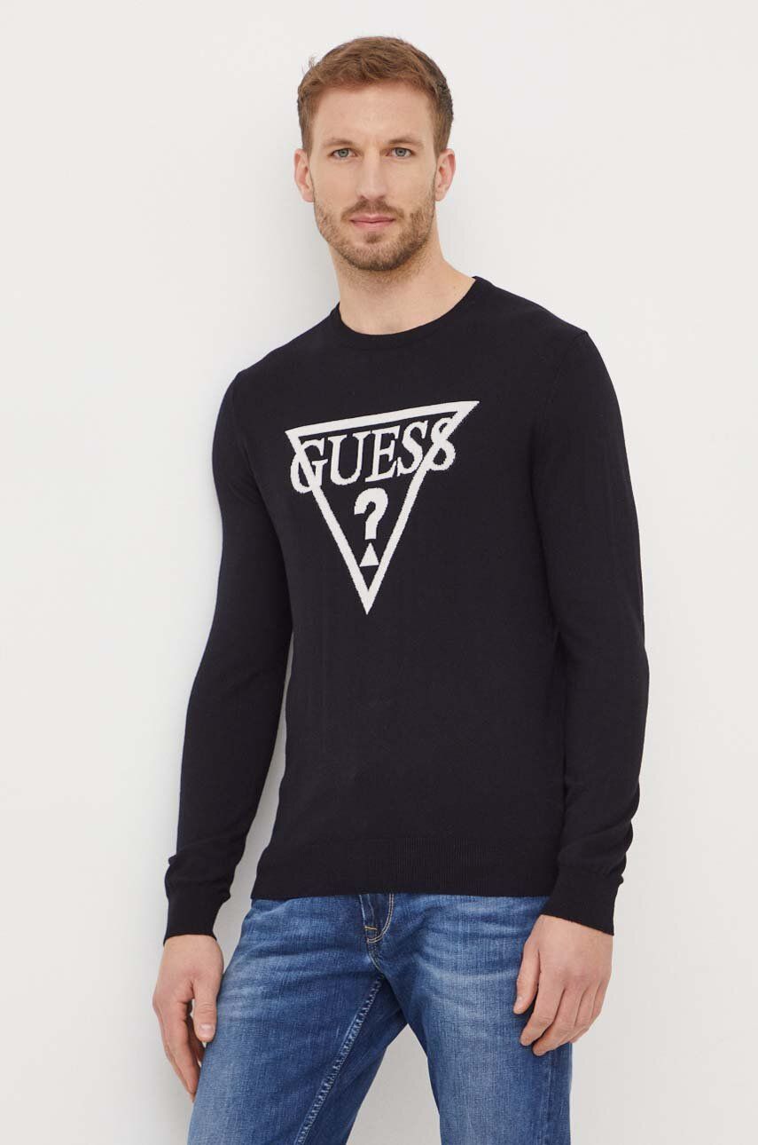 Guess sweter z domieszką jedwabiu kolor czarny lekki