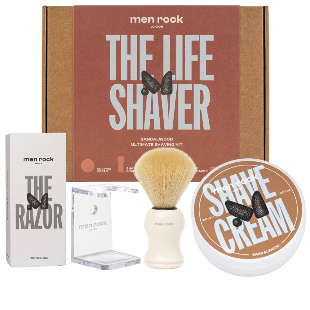 Фото - Бритва / лезо Lifecell MENROCK SET The Life Shaver Sandalwood krem do golenia 100g + pędzel do go 