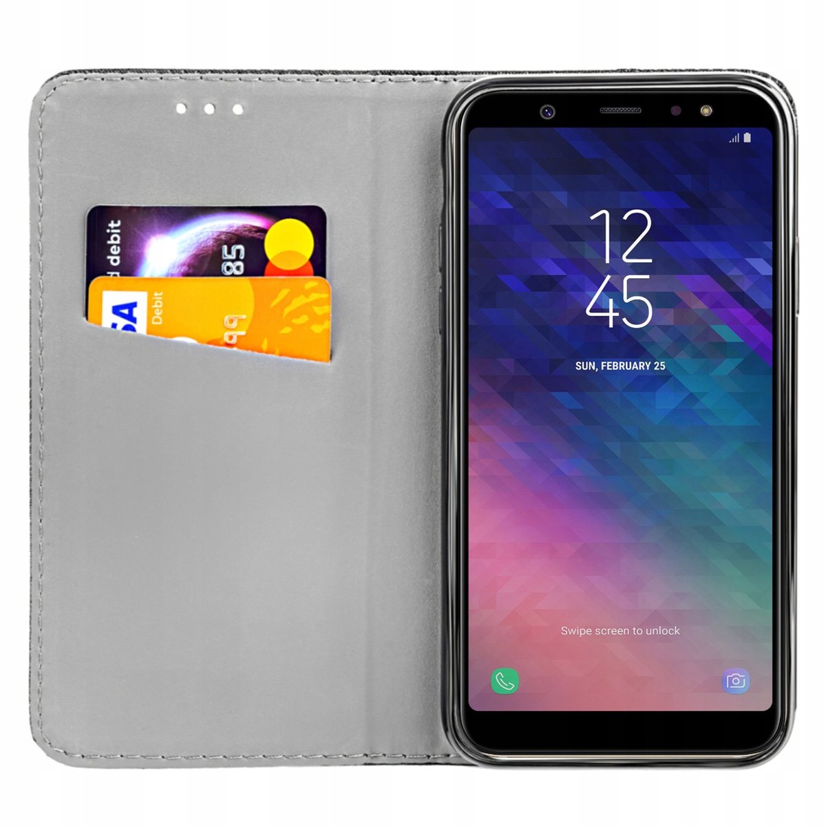 ETUI Z KLAPKĄ DO SAMSUNG GALAXY A6 2018 CZARNE ZAMYKANE MAGNETYCZNE KABURA