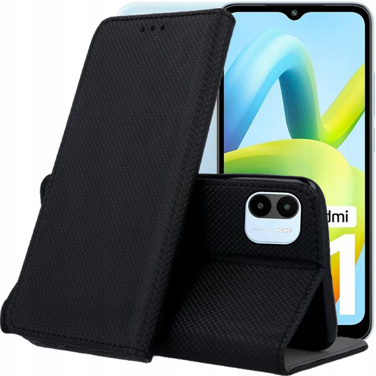Etui Z Klapką Do Xiaomi Redmi A1 Czarne Zamykane Magnetyczne Kabura Futerał