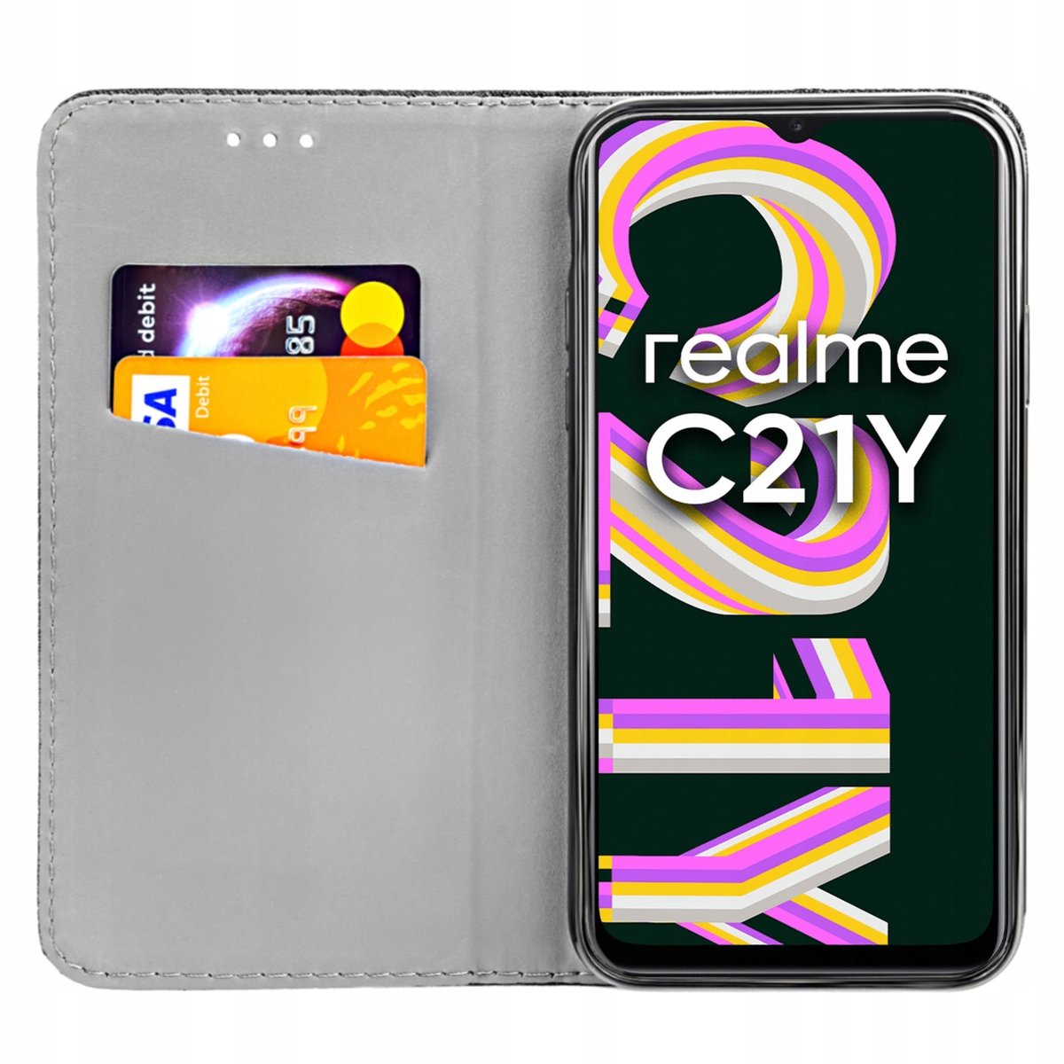 Etui Z Klapką Do Realme C21Y Czarne Zamykane Magnetyczne Kabura Futerał