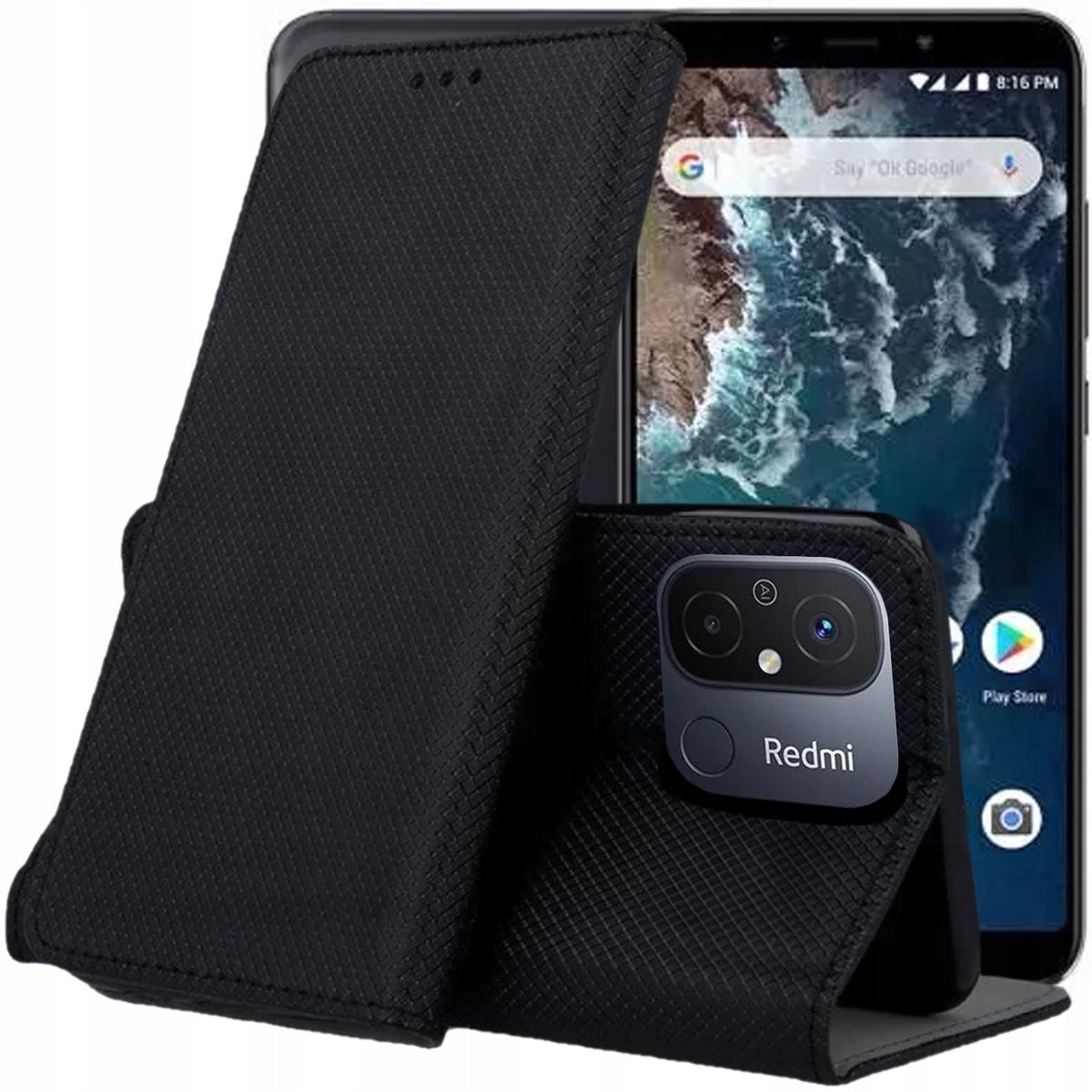 Etui Z Klapką Do Xiaomi Redmi 12C / Redmi 11A / Poco C55 Czarne Zamykane