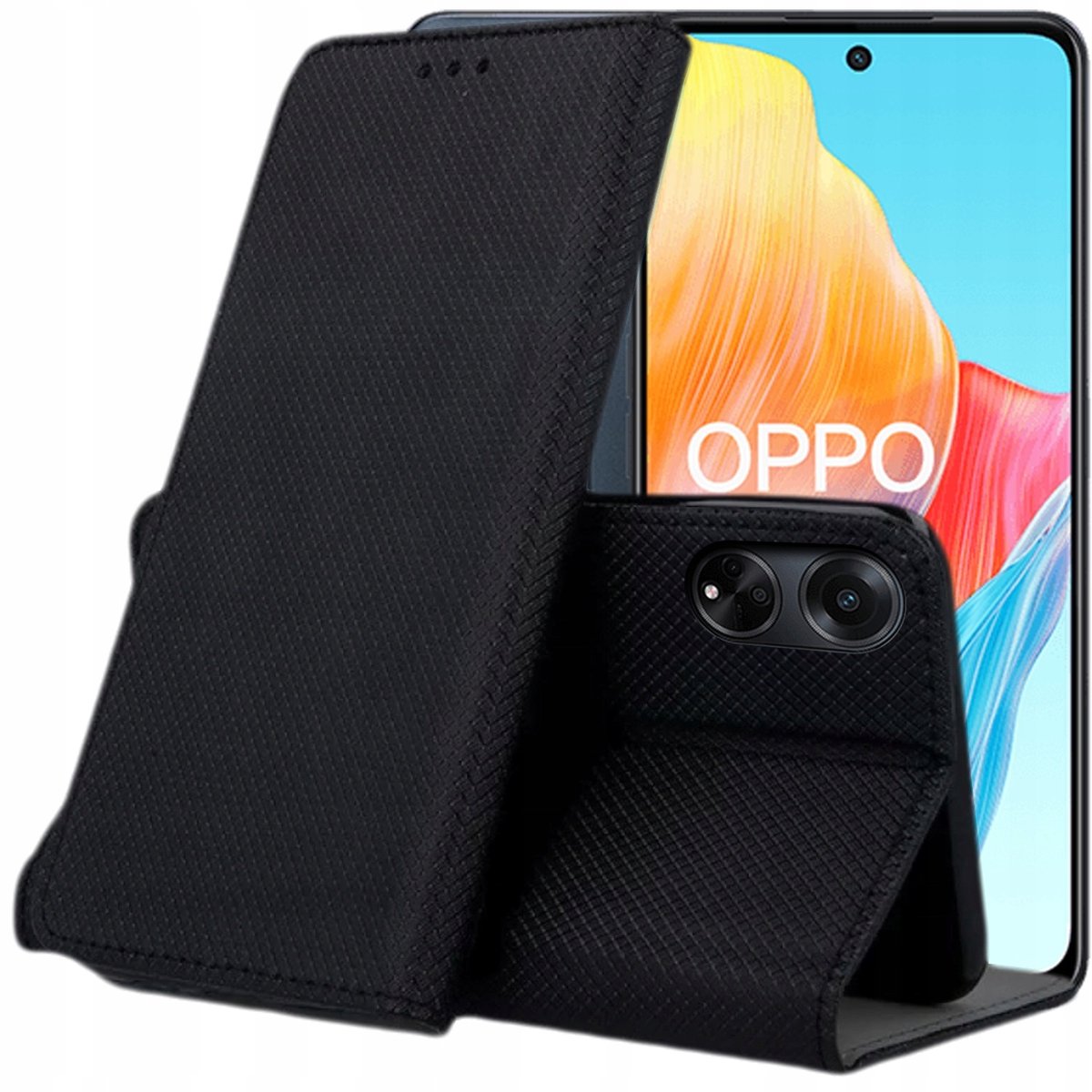 Etui Z Klapką Do Oppo A98 5G Czarne Zamykane Magnetyczne Kabura Futerał