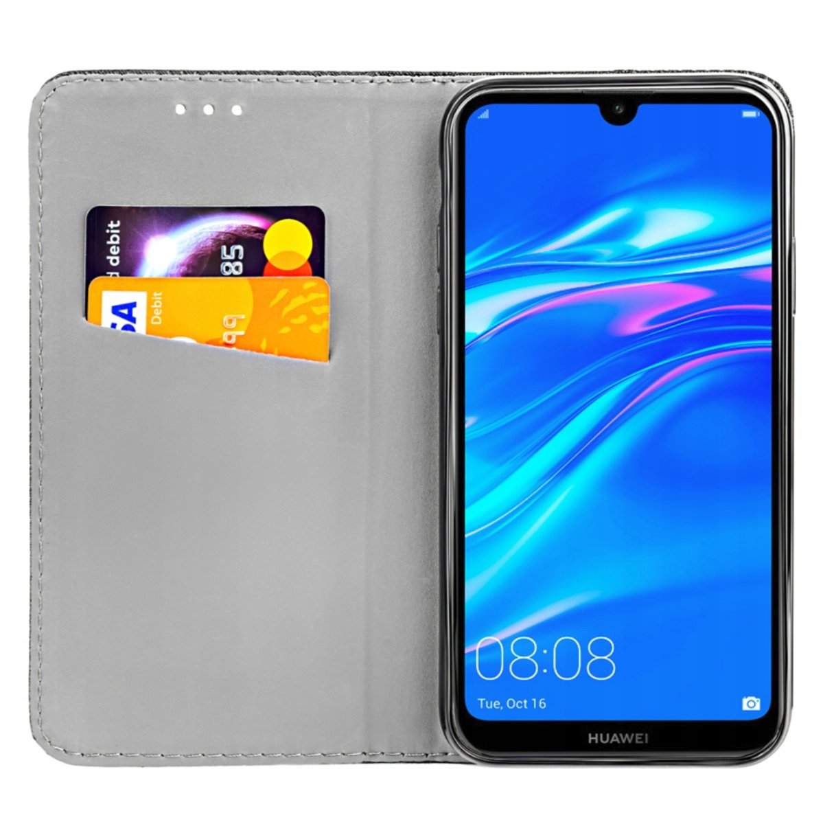 Etui Z Klapką Do Huawei Y7 2019 Czarne Zamykane Magnetyczne Kabura Futerał