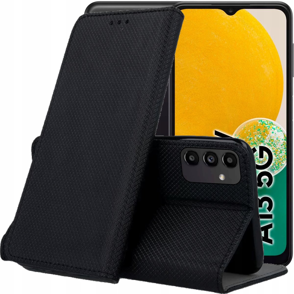 Etui Z Klapką Do Samsung A13 5G / A04S Czarne Zamykane Magnetyczne Kabura