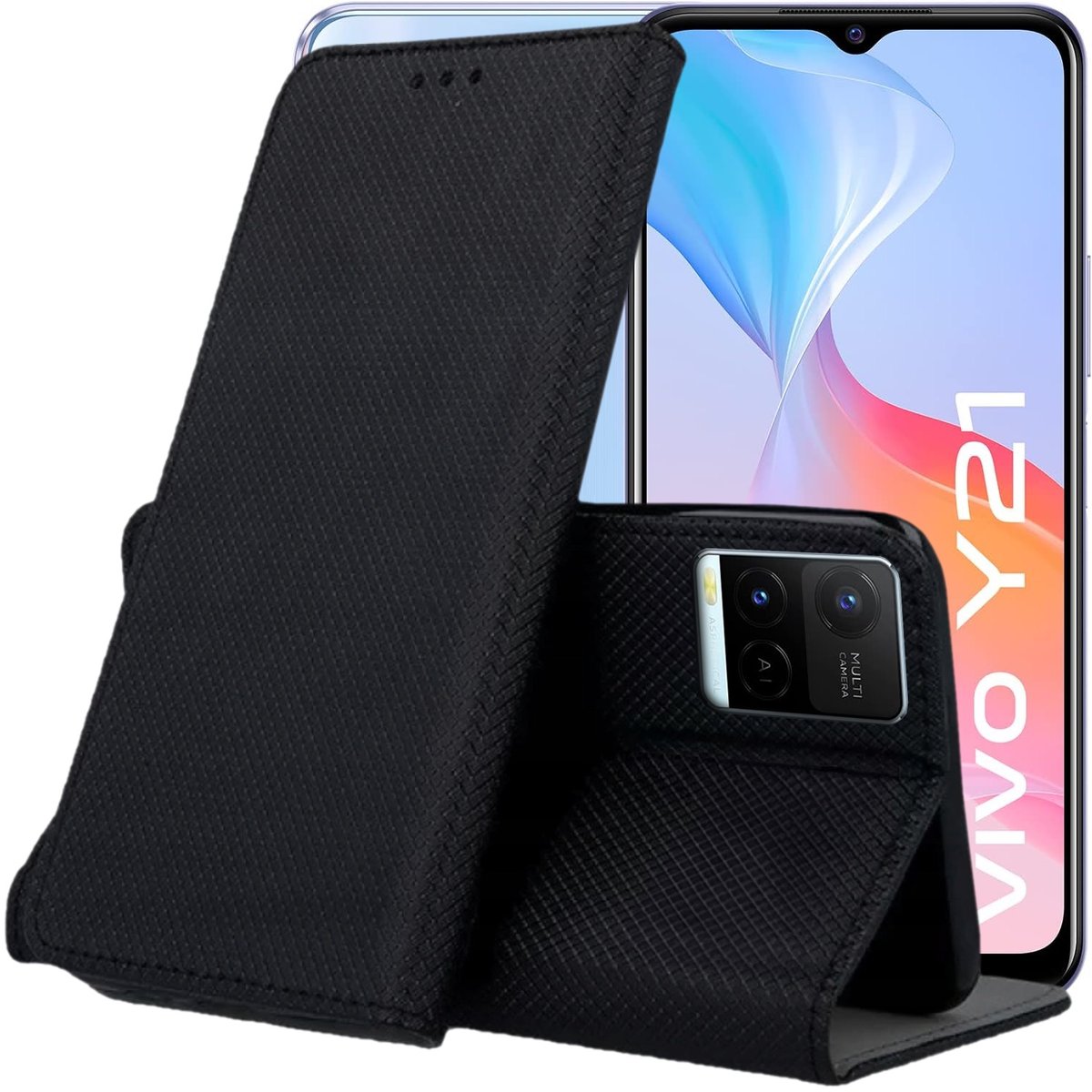 ETUI Z KLAPKĄ DO VIVO Y21 / Y21S / Y33S CZARNE ZAMYKANE MAGNETYCZNE KABURA